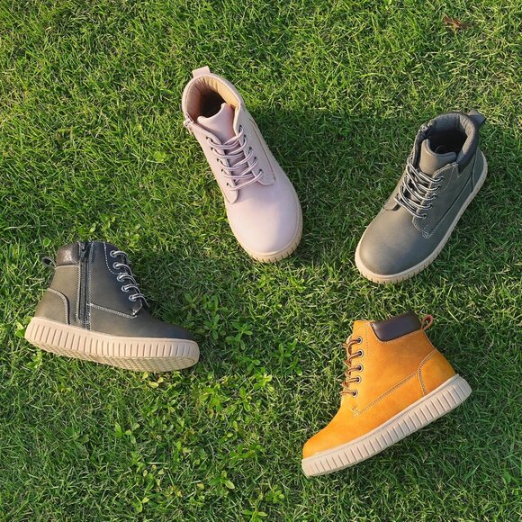 Kids Tan Synthetic Boot-Like High Top Design Zipper Ankle Boots Sneaker Shoes - Picture 6 of 6